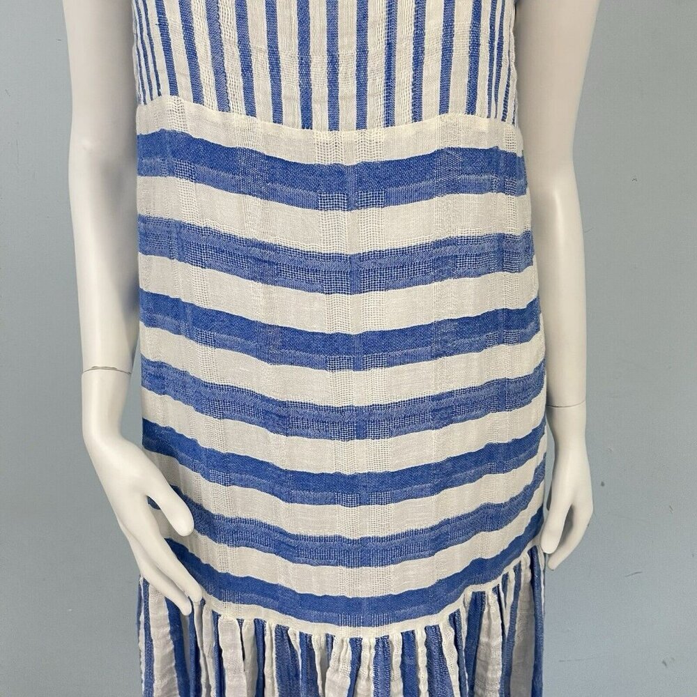 Warm Biscay Square Neck Gauze Striped Midi Dress Size 1 / Small Coastal Resort - Picture 5 of 16